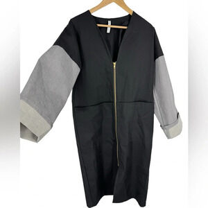 New Garnish PDX Ruth Duster workwear zip front dress black with grey sleeves XS